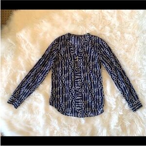 Express Navy and White Patterned Blouse Size XS